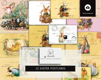 15 cartes postales de PÂQUES DE STYLE VINTAGE, images anciennes, cartes pour carnet de notes, journal indésirable, scrapbooking, lapin de Pâques, oeufs de Pâques, impression à télécharger