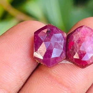 Natural Ruby Pair: Rose Cut Faceted Gemstone, 12x9mm, 10 Carat