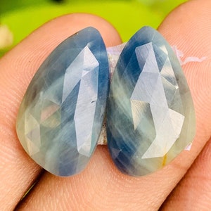 100% Perscent natural blue sapphire pear Shape Rose Cut Pair Sheen Sapphire Faceted Natural Untreated Rose Cut Gemstone Making For Jewelry