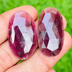 Natural Ruby Rose Cut Gemstone Pair, 53 Carat Loose Matching Set, Jewelry Craft Supply