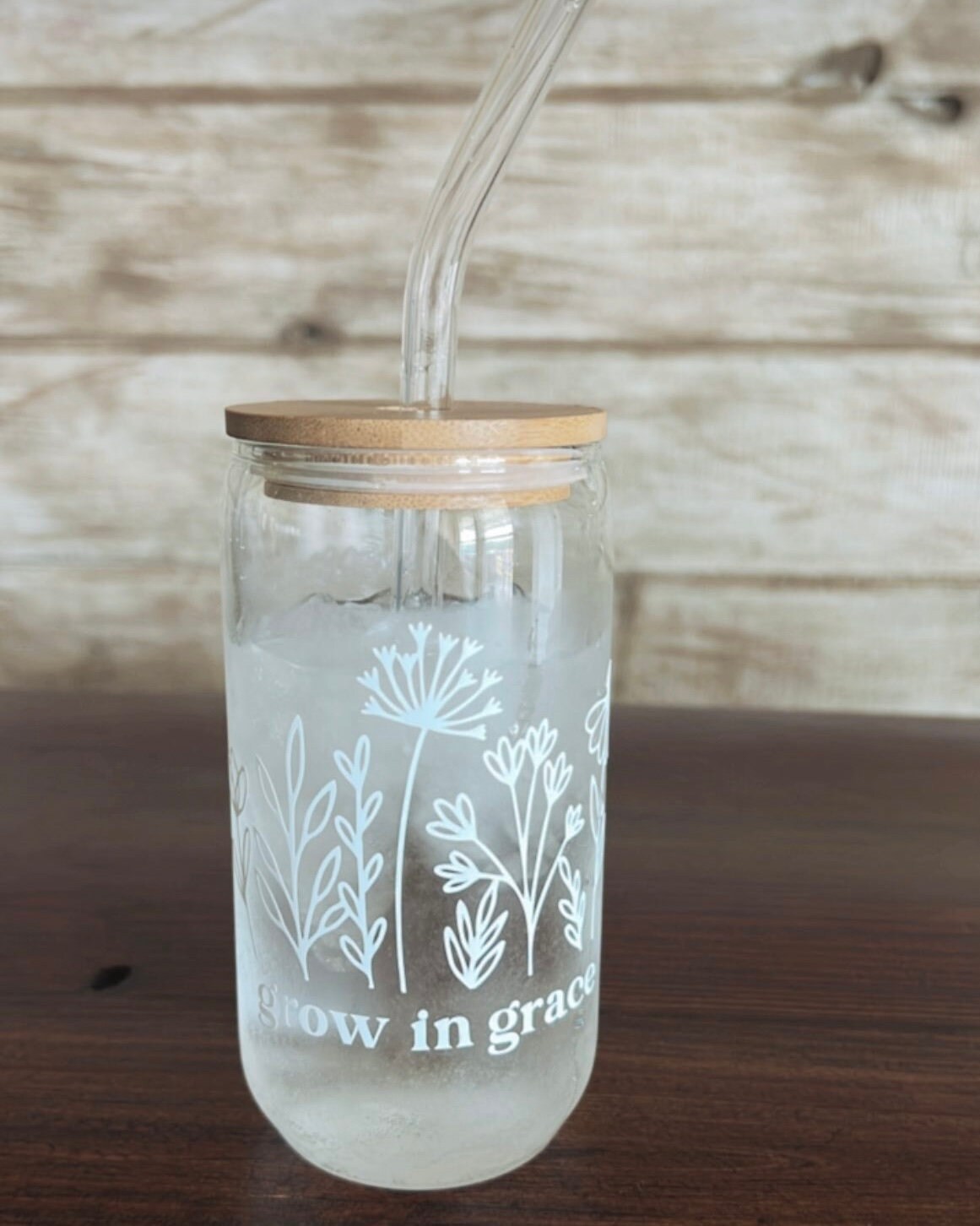 Coffee Glass Can Beer Can 16oz with Bamboo Lid and Glass Straw – Indigo  Bramble Boutique