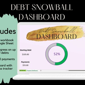 Debt Snowball Digital Dashboard Planner Tracker Google Sheets and Excel