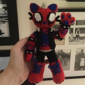 Cat (Spider) Punk, spiderverse crochet pattern (intermediate/ advanced amigurumi)