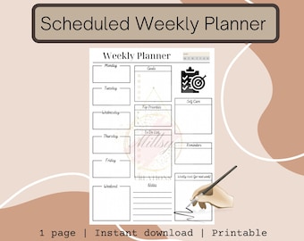 Wochenplaner, digitaler und druckbarer Planer. Leicht und schlicht. Sofort Download