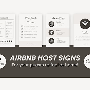 Airbnb Host Sign Bundle | Airbnb Guest Guide | Wifi Sign | Amenities Sign | Check Out list | Signs for Rental Home