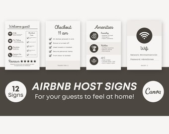 Airbnb Host Sign Bundle | Airbnb Guest Guide | Wifi Sign | Amenities Sign | Check Out list | Signs for Rental Home