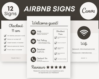 Airbnb Host Sign Bundle | Welcome Sign| Airbnb Guest Guide | Wifi Sign | Amenities Sign | Check Out list | Airbnb Minimal Signs
