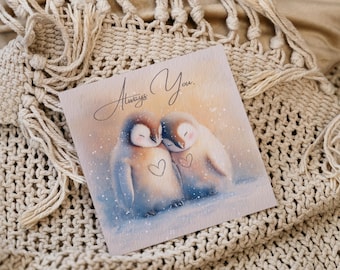 Always You – Penguin Love Greeting Card | Watercolor Anniversary Card, Romantic Winter Card, Cute Couple Card, Blank Inside, Card for Her