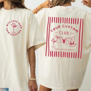 Custom Beach Bachelorette Comfort Colors Shirts, Dirty 30 Club Birthday Merch Personalized Party Trunks Bikinis And Martinis Bachelorette