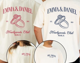 Custom Newlyweds Shirts, Just Married Shirts, Personalized Name Honeymoon Tshirt, Mr and Mrs Tees, Honeymoon Club Shirts, Hubby Wifey Gift