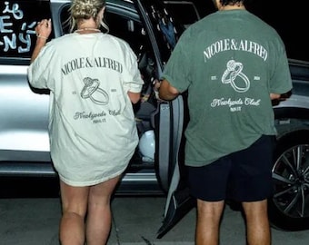 Shirts voor pasgetrouwden, T-shirts met de tekst "Just Married" in comfortabele kleuren, T-shirts met gepersonaliseerde naam voor de huwelijksreis, truien met ronde hals voor meneer en mevrouw, tops voor het bruidspaar tijdens het huwelijksweekend