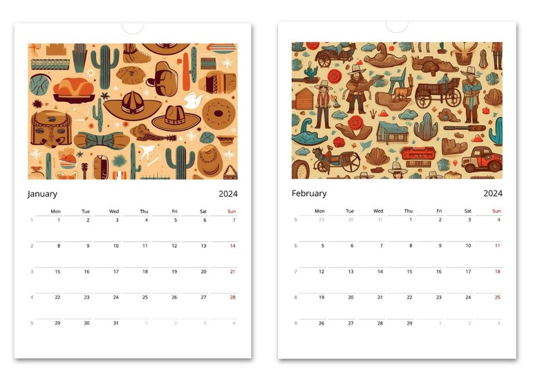 Custom 2024 Western Wall Calendar, Cowboy Retro Wall Hanging Calendar