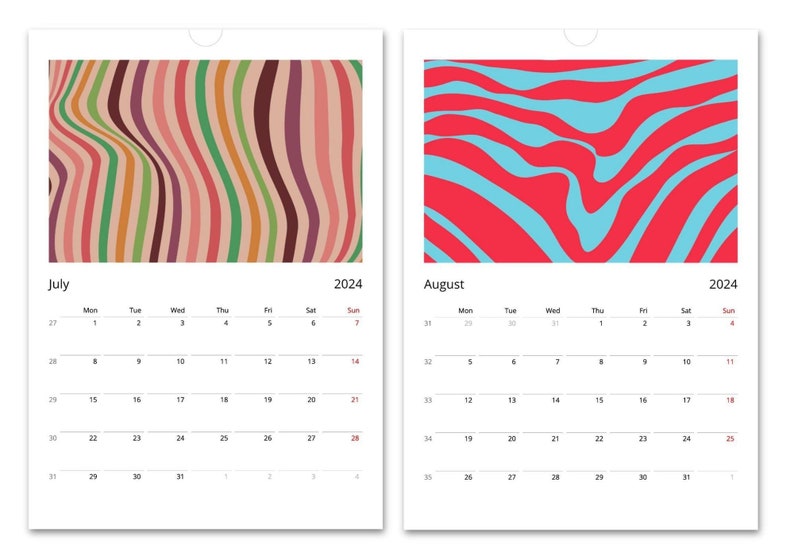 2024 Personalized Wall Retro Calendar With Groovy and Abstract Pattern