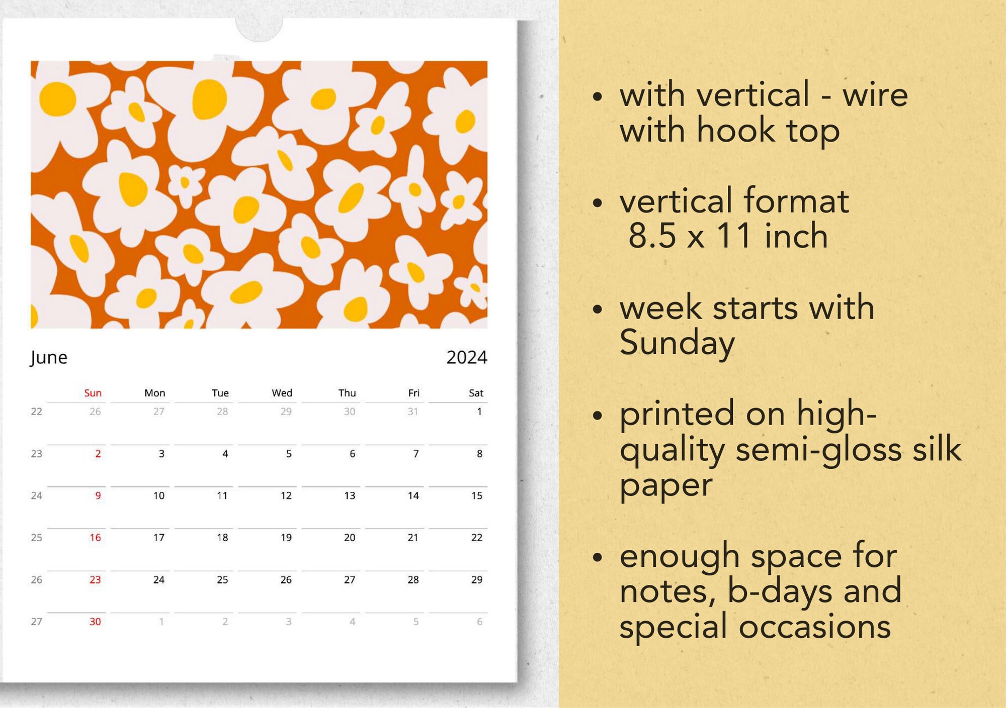 Custom 2024 Wall Retro Calendar With Groovy and Abstract Pattern Wall
