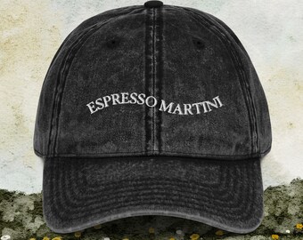 Cappello Martini espresso vintage ricamato, abbigliamento da cocktail alla moda per addio al nubilato di compleanno, merchandising Martini, berretto da drink per papà Espresso Martini