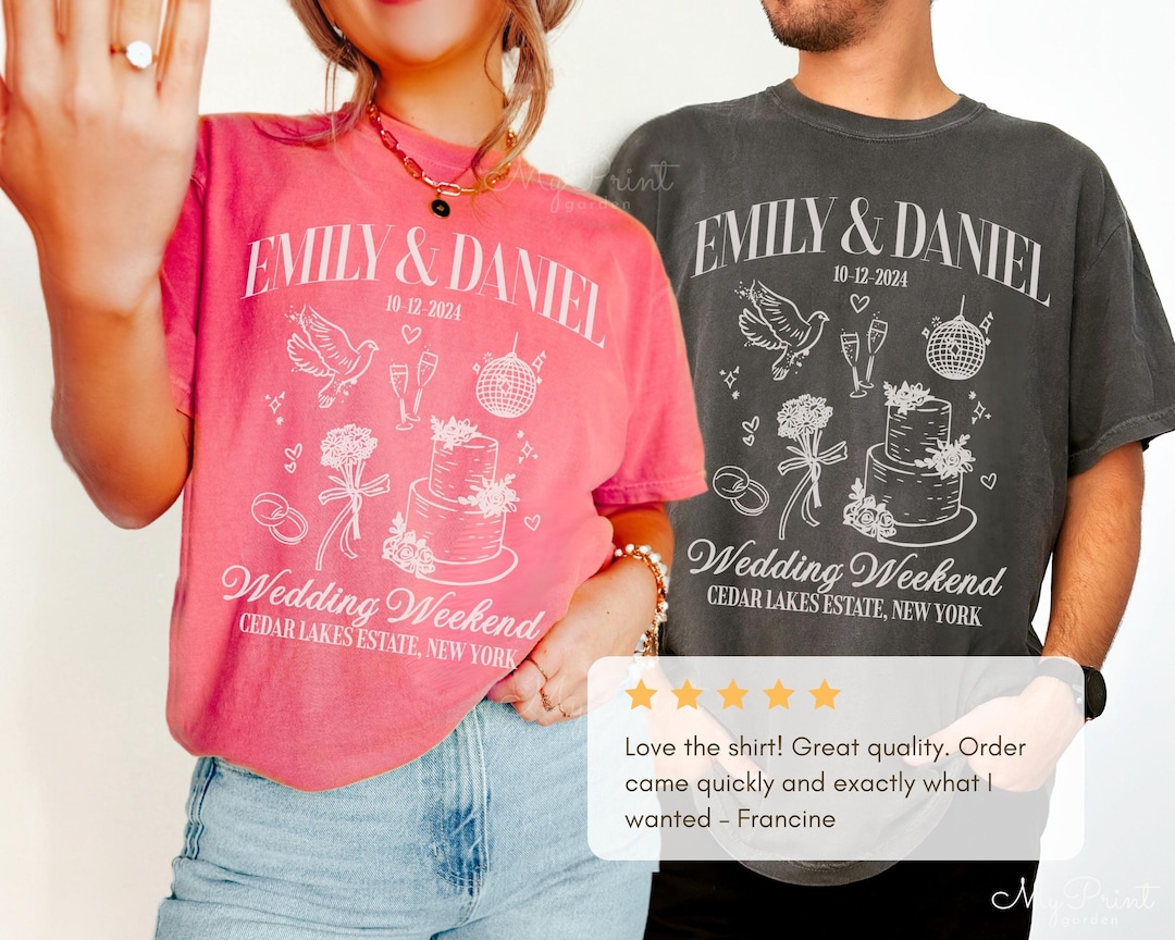 Wedding Merch Examples Personalized Wedding Shirt With Location, Wedding Guests Merch With ...