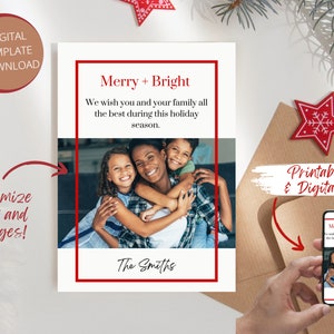 Modern 5x7 Red Christmas Card Printable, Digital Download, Christmas Card Template Instant Download, Canva
