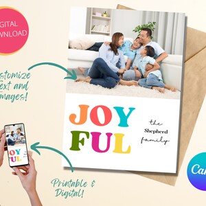 Colorful Joyful Holiday Card Template, Bright Christmas Card, Digital Download