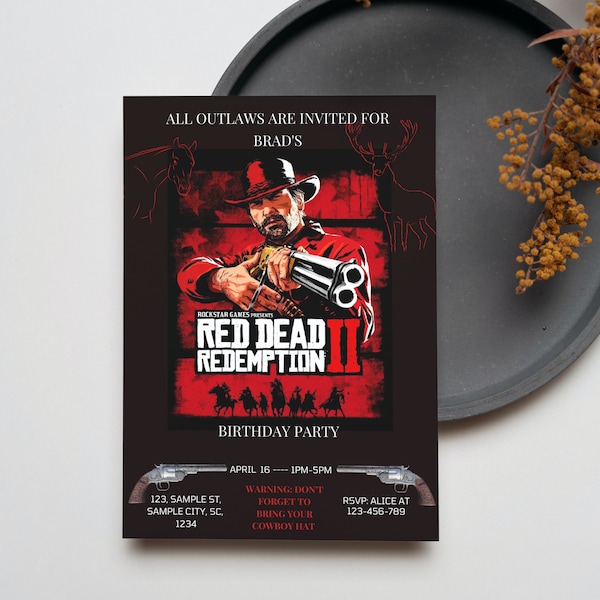 Red Dead Redemption 2 Invitation | Arthur Morgan | Themed Birthday Invitation | Digital Birthday Invitation | Editable File In Canva