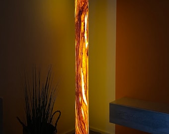 Round olive wood floor lamp