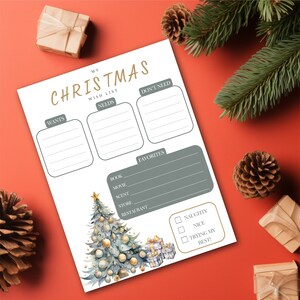 Weihnachtswunschliste druckbare, Kinderwunschliste, Weihnachtsliste Digitaler Download, Weihnachtswunschliste, Weihnachtsliste für Kinder für den Weihnachtsmann, bearbeitbar