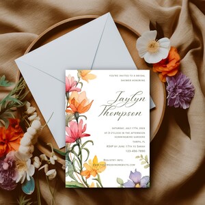Wildflower Bridal Shower Invitation, Printable Invitation Template, Bridal Shower Invite, Tea Party Bridal Shower, Spring Bridal Shower, DIY