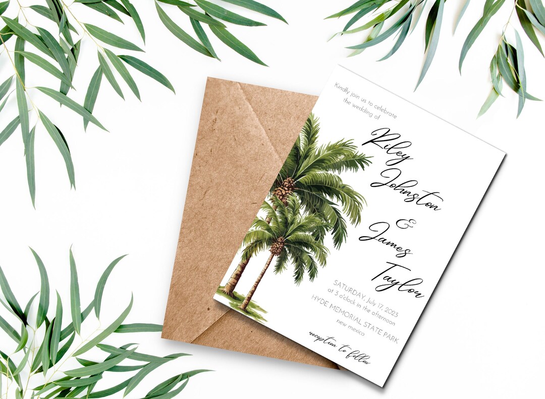 Palm Tree Wedding Invitation | Printable Invitation Template | Beach ...