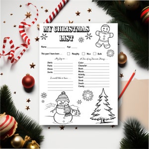 Kinder Urlaub Wunschliste, Kinder Weihnachtswunschliste Malseite, Brief an Nikolaus, Kinder Wunschliste, druckbare Geschenkwunschliste