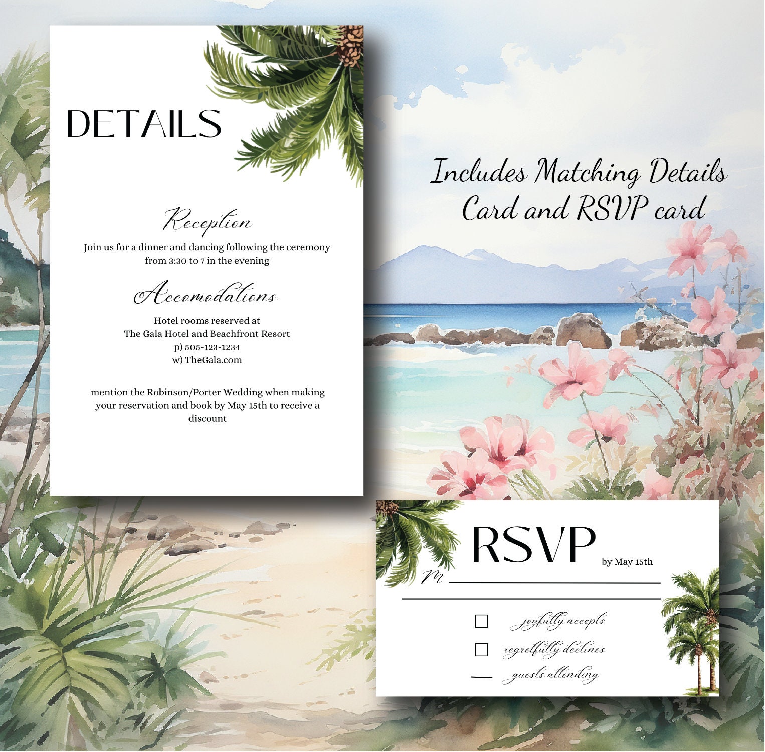 Palm Tree Invitation Set | Printable Wedding Invitation Template ...