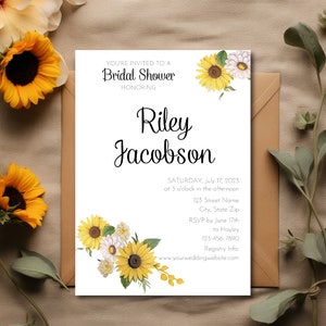 Rustic Bridal Shower Invitation, Printable Invitation Template, Sunflower Bridal Shower, Fall Bridal Shower, Sunflower Shower Invite, DIY