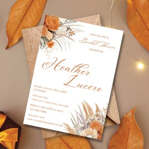 Rustic Bridal Shower Invitation, Printable Invitation Template, Fall Bridal Shower Invite, Rustic Shower Invite, Boho Floral Bridal Shower