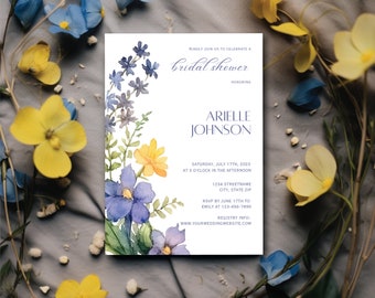 Floral Bridal Shower Invitation, Printable Invitation Template, Bridal Shower Invite, Tea Party Bridal Shower, Something Blue Bridal Shower