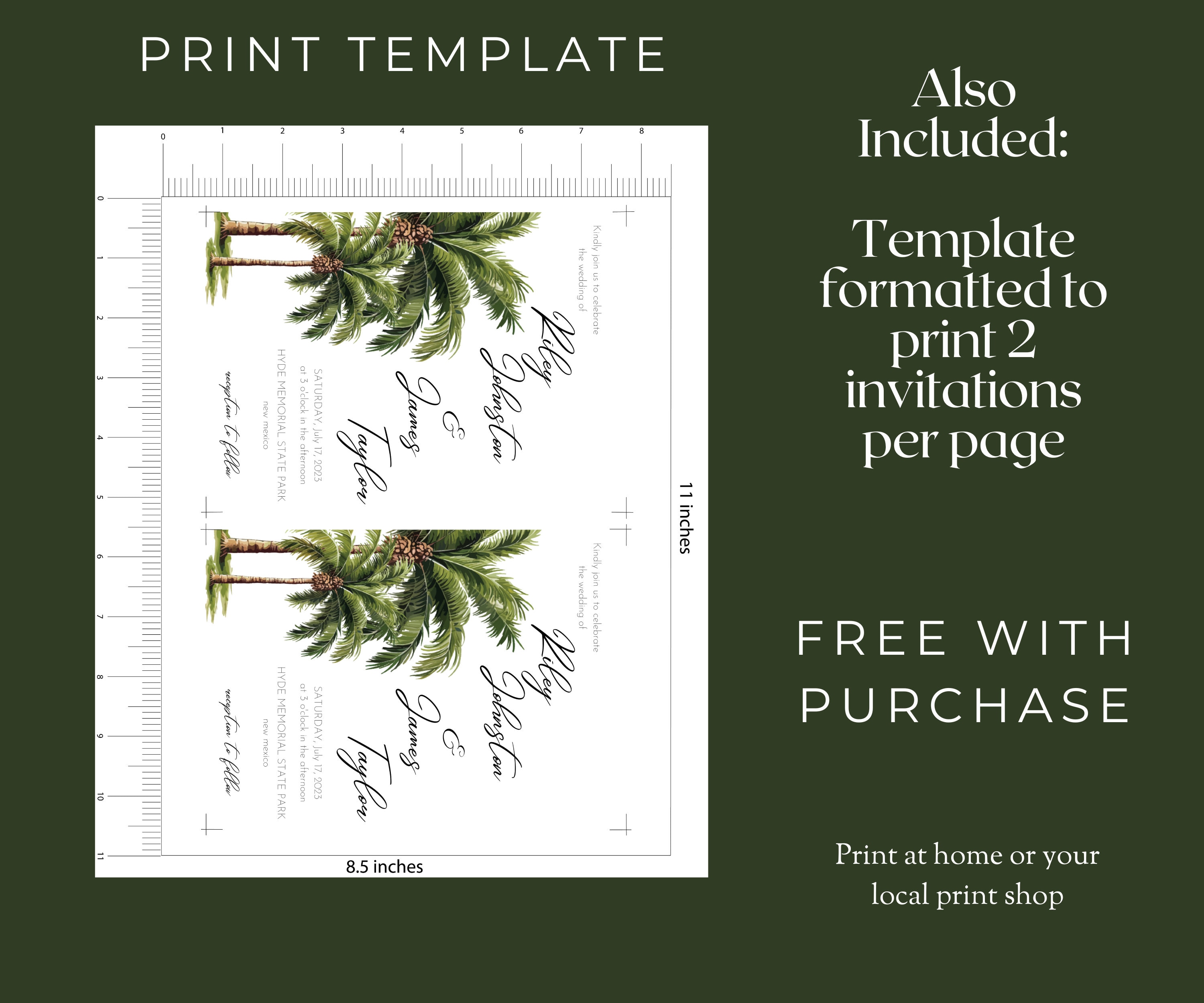 Palm Tree Invitation Set | Printable Wedding Invitation Template ...