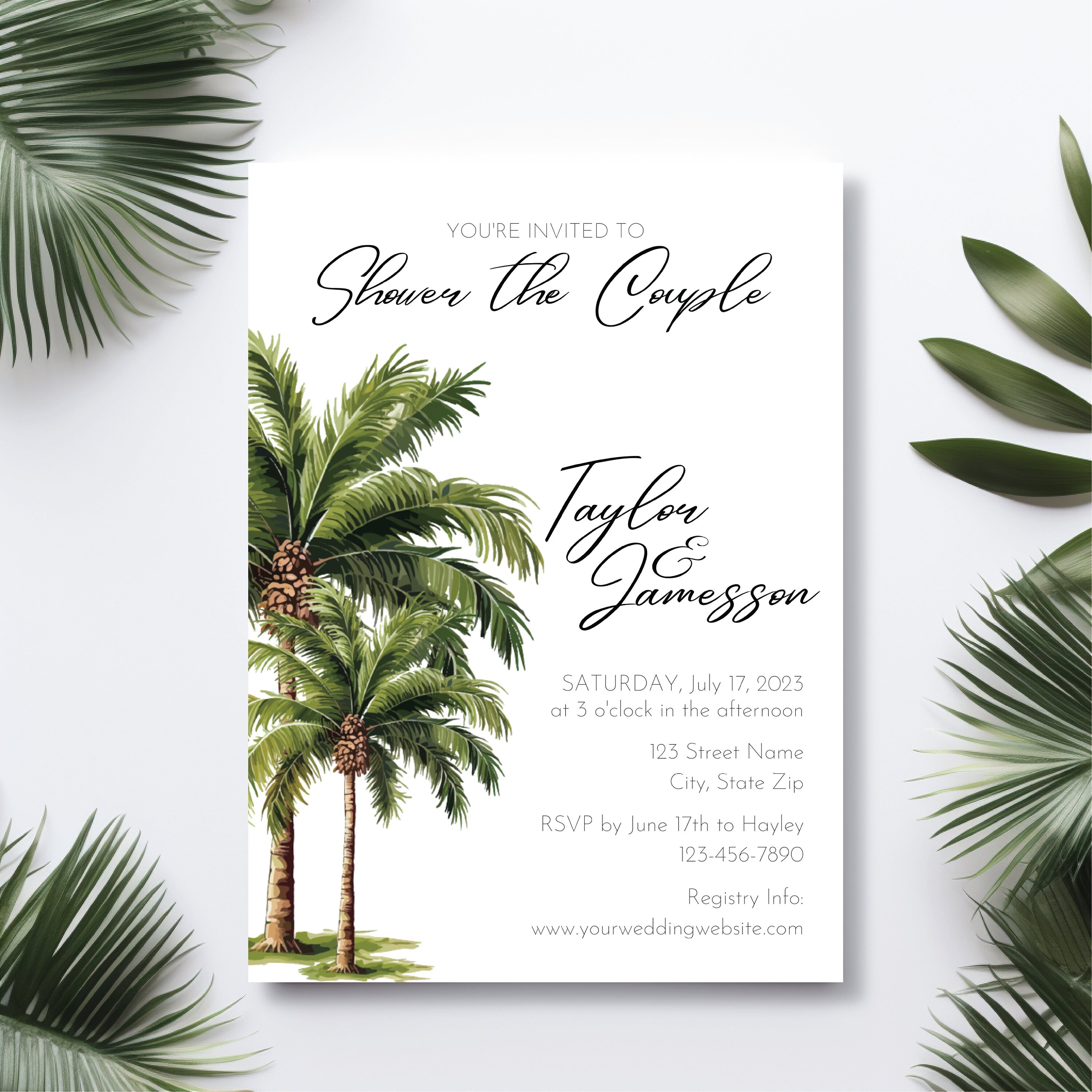 Tropical Wedding Shower Invite, Printable Invitation Template, Couples ...