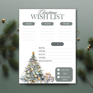 Weihnachtswunschliste druckbare, Kinderwunschliste, Weihnachtsliste digitaler Download, Weihnachtswunschliste, Weihnachtsliste für Kinder zum Weihnachtsmann, bearbeitbar