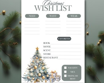 Lista dei desideri di Natale stampabile, Lista dei desideri dei bambini, Download digitale della lista di Natale, Lista dei desideri di Babbo Natale, Lista di Natale per i bambini a Babbo Natale, Modificabile