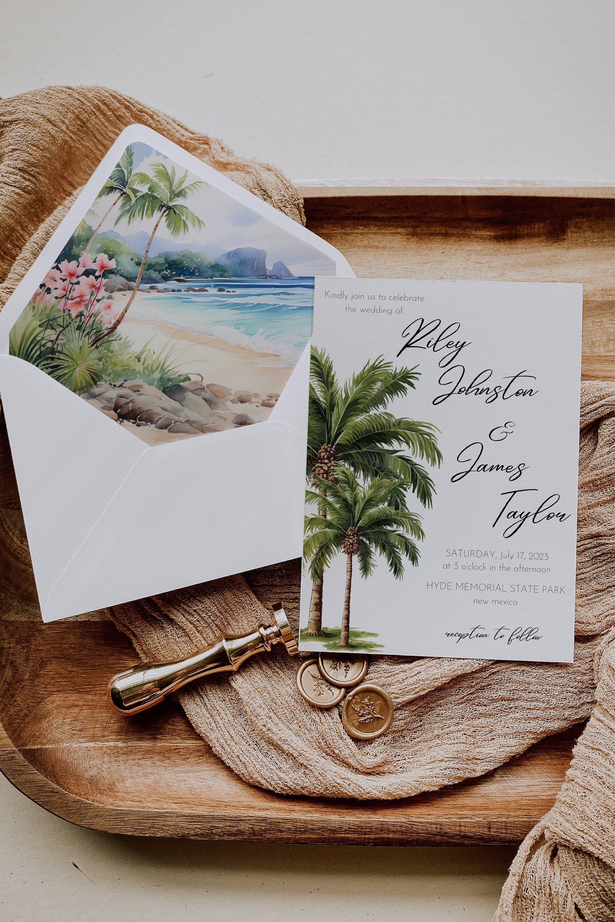Palm Tree Invitation Set | Printable Wedding Invitation Template ...