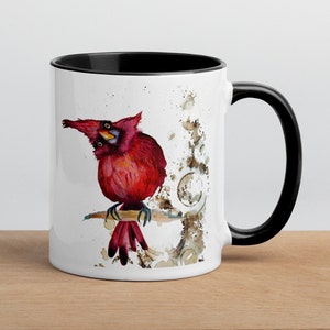 Curious red bird mug, Birthday Gift