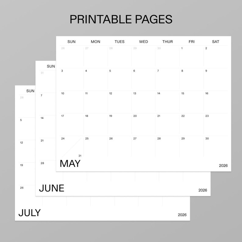 Minimalist 2026 Calendar Printable | Monthly Planner (digital Download ...