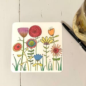 Carta da lettere Funky Flowers Watercolor, biglietto d'auguri 6x6, carta da lettere con bordi arrotondati 6x6, retro bianco