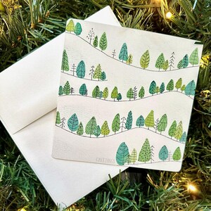 Aquarelle originale de vacances d'hiver carré 6 x 6 cartes en téléchargement numérique arbres à feuilles persistantes paysage de neige prêt à imprimer 6 x 6 imprimable coupe Cricut