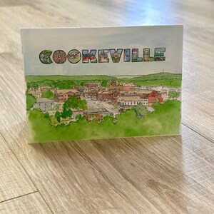 Cookeville, TN Wenskaarten, briefpapier met aquarel van het centrum van Cookeville, TN, 7 x 10 gevouwen kaarten met bruine ambachtelijke envelop
