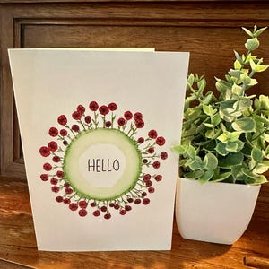 Cartão de flores circulares, cartão de felicitações em branco, cartão dobrado 7x10, cartão de aquarela, cartão de papoulas