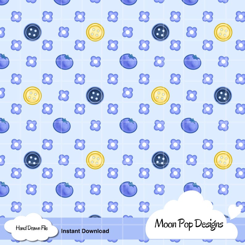 Blueberry Button Floral Button Seamless Pattern Design (digital ...