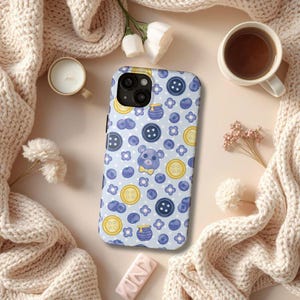 Blueberry Bear Button Floral Tough Phone Case | iPhone Galaxy