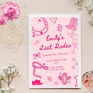 Saddle Up for the Pink &#39;Last Rodeo&#39; Bachelorette Invite Template and Bach Schedule - Editable and Easy to Customize!