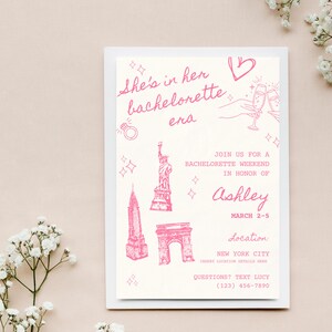 Pink New York City Invite for Bachelorette Party - Canva Template – 'In Her Bachelorette Era' Theme - Digital Download