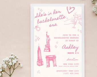 Pink New York City Invite for Bachelorette Party - Canva Template – 'In Her Bachelorette Era' Theme - Digital Download