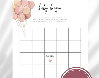 Bingo per baby shower con palloncini rosa / Scheda vuota 5x5 (download PDF)