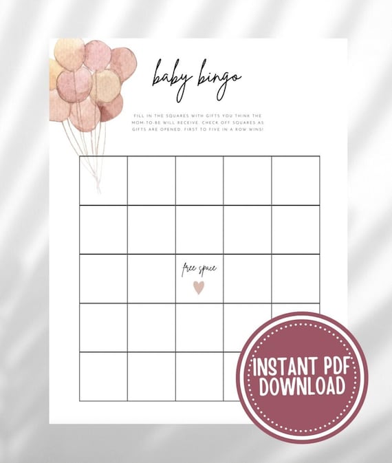 Baby Shower Bingo Game 5x5 Blank Baby Bingo Card Baby - Etsy